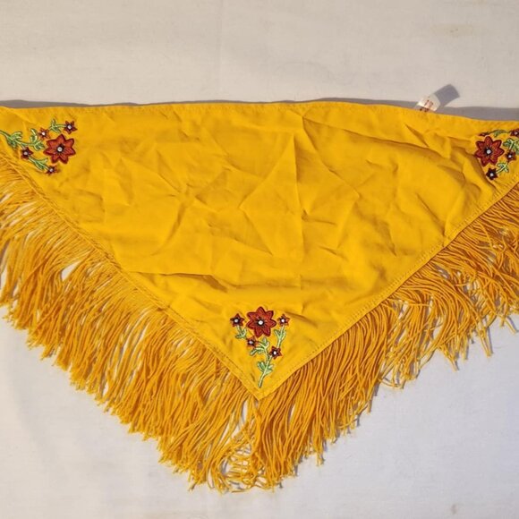Yellow Triangle Fringe Bandana Scarf With Floral Embroidery - American Girl Doll - Picture 1 of 2